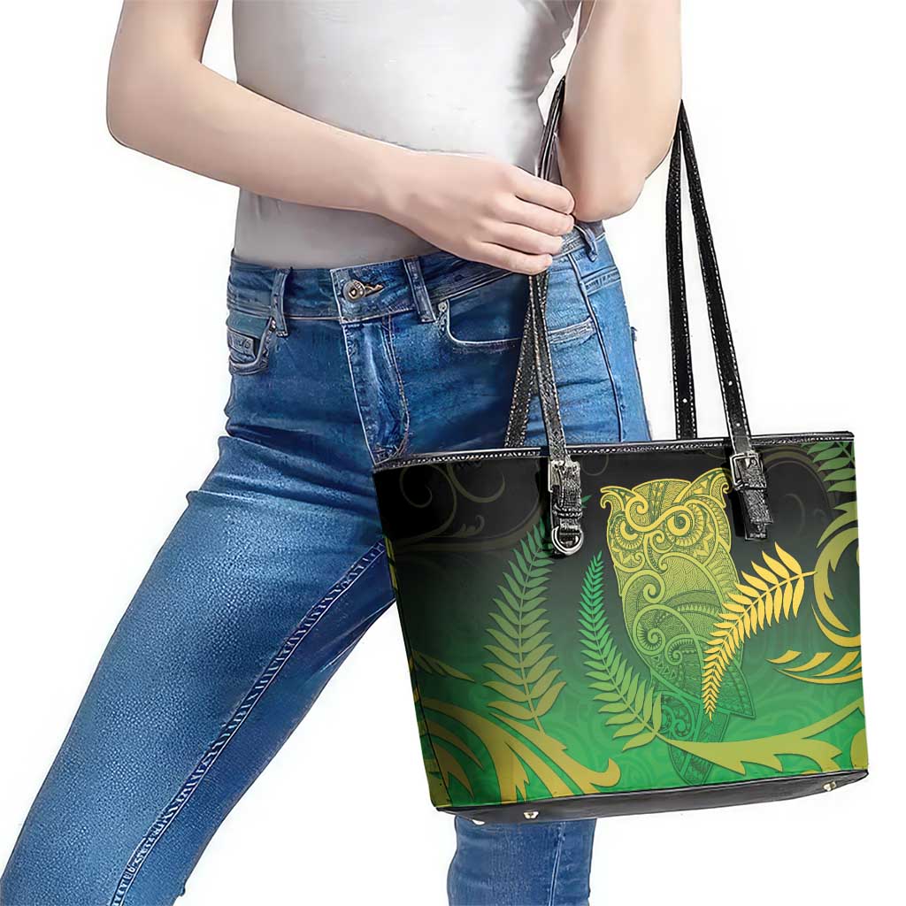 New Zealand Aotearoa Ruru Leather Tote Bag Maori Fern Art Green LT05 - Polynesian Pride