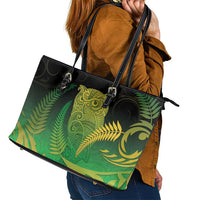 New Zealand Aotearoa Ruru Leather Tote Bag Maori Fern Art Green LT05 - Polynesian Pride