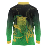 New Zealand Aotearoa Ruru Long Sleeve Polo Shirt Maori Fern Art Green LT05 - Polynesian Pride