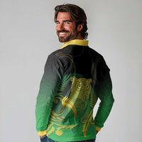 New Zealand Aotearoa Ruru Long Sleeve Polo Shirt Maori Fern Art Green LT05 - Polynesian Pride