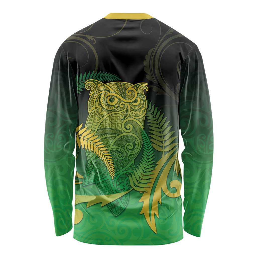 New Zealand Aotearoa Ruru Long Sleeve Shirt Maori Fern Art Green LT05 - Polynesian Pride