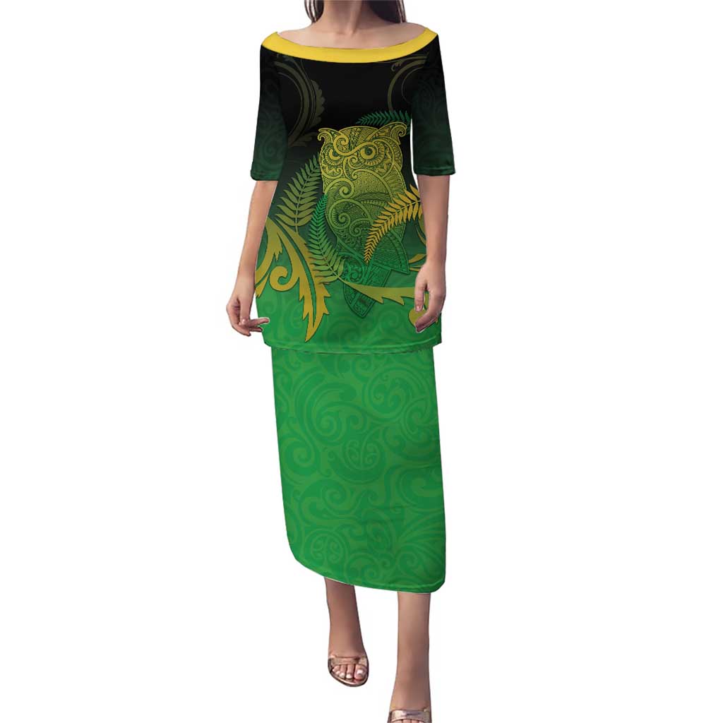 New Zealand Aotearoa Ruru Puletasi Maori Fern Art Green LT05 Long Dress Green - Polynesian Pride