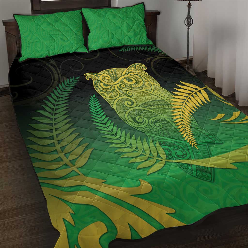 New Zealand Aotearoa Ruru Quilt Bed Set Maori Fern Art Green LT05 Green - Polynesian Pride