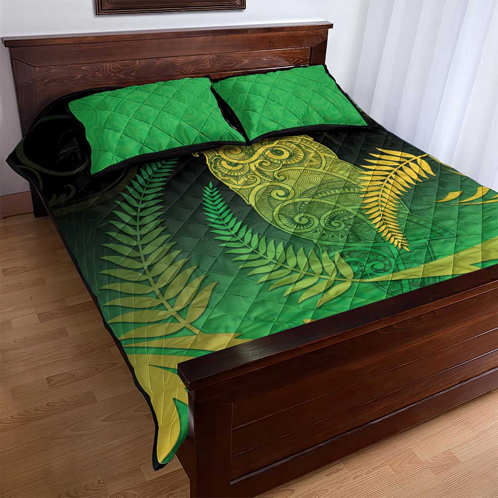 New Zealand Aotearoa Ruru Quilt Bed Set Maori Fern Art Green LT05 - Polynesian Pride