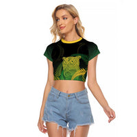 New Zealand Aotearoa Ruru Raglan Cropped T Shirt Maori Fern Art Green LT05 Female Green - Polynesian Pride