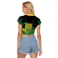 New Zealand Aotearoa Ruru Raglan Cropped T Shirt Maori Fern Art Green LT05 - Polynesian Pride