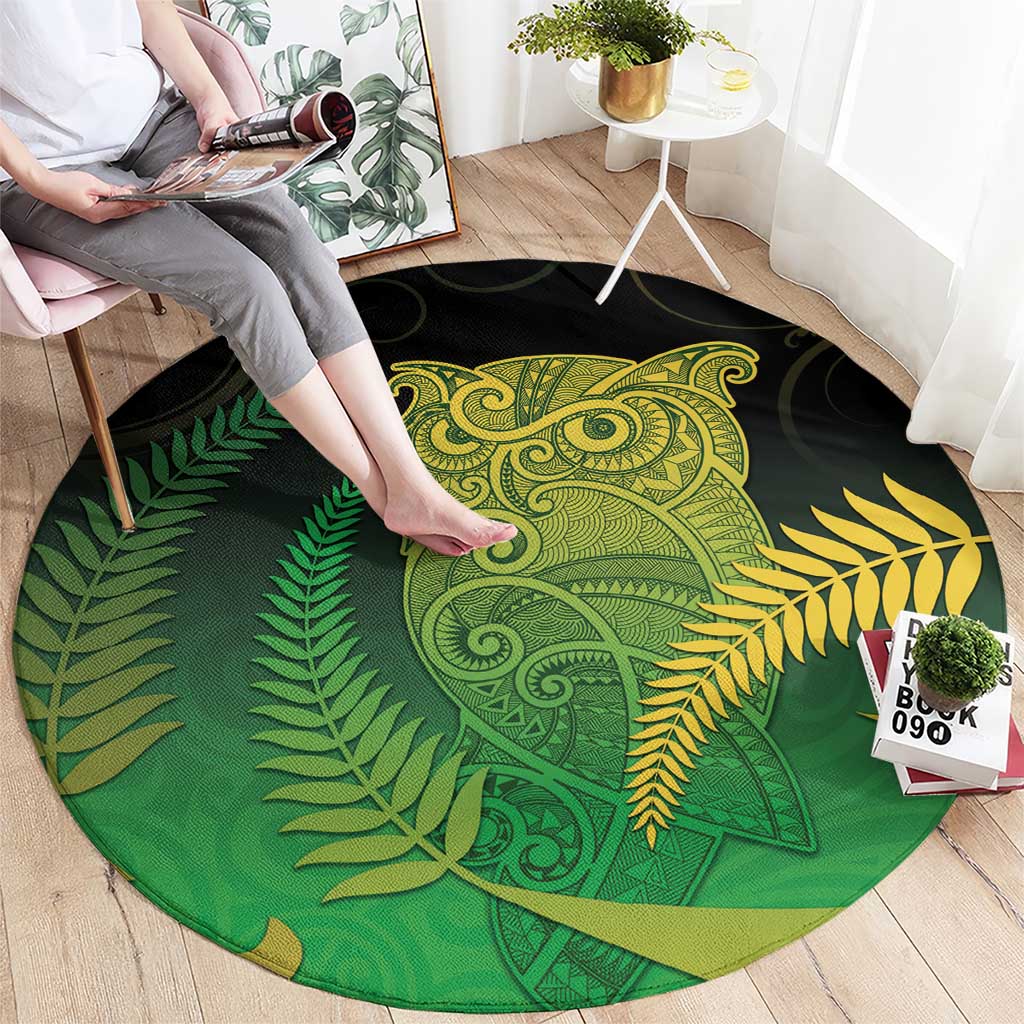New Zealand Aotearoa Ruru Round Carpet Maori Fern Art Green LT05 - Polynesian Pride