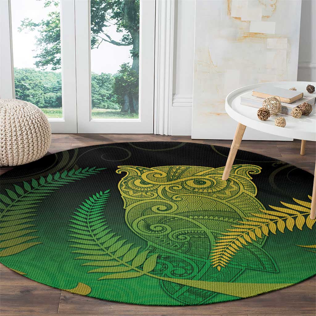 New Zealand Aotearoa Ruru Round Carpet Maori Fern Art Green LT05 - Polynesian Pride