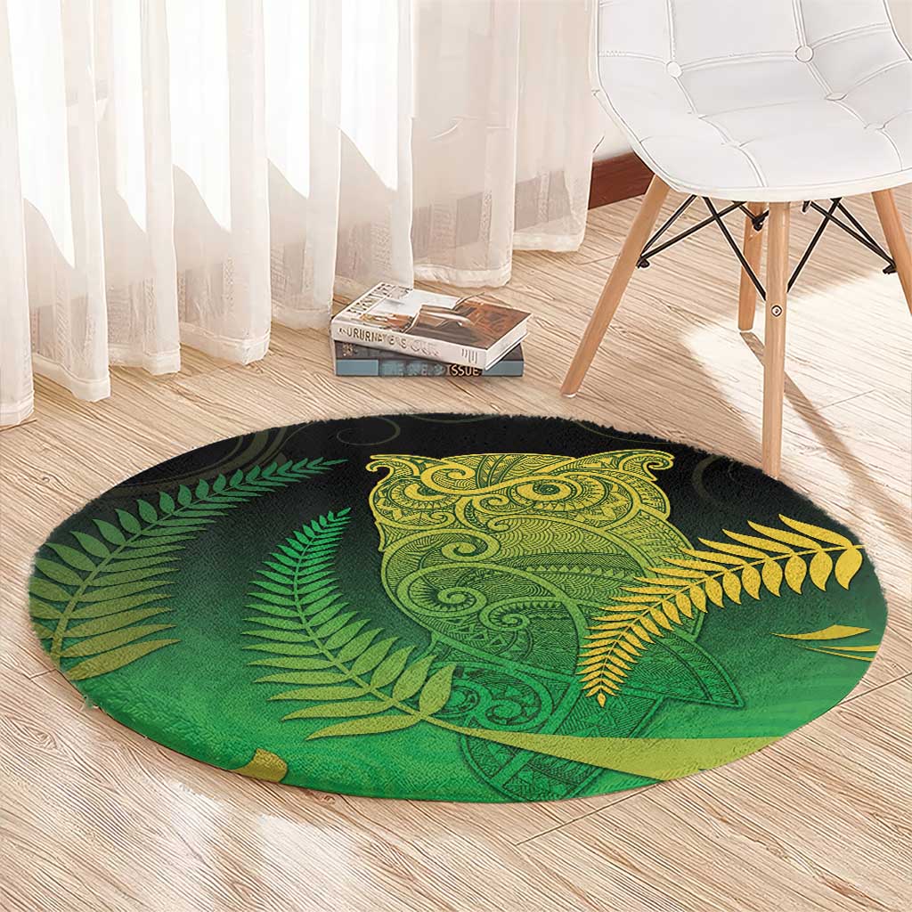New Zealand Aotearoa Ruru Round Carpet Maori Fern Art Green LT05 - Polynesian Pride