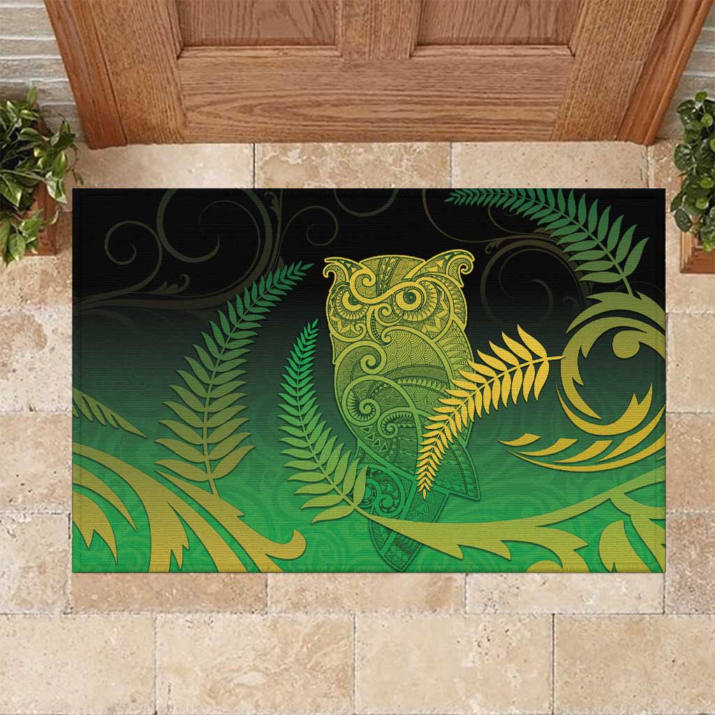New Zealand Aotearoa Ruru Rubber Doormat Maori Fern Art Green LT05 Green - Polynesian Pride