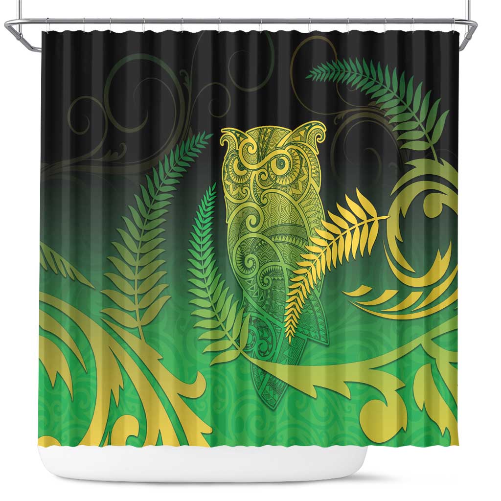 New Zealand Aotearoa Ruru Shower Curtain Maori Fern Art Green LT05 Green - Polynesian Pride