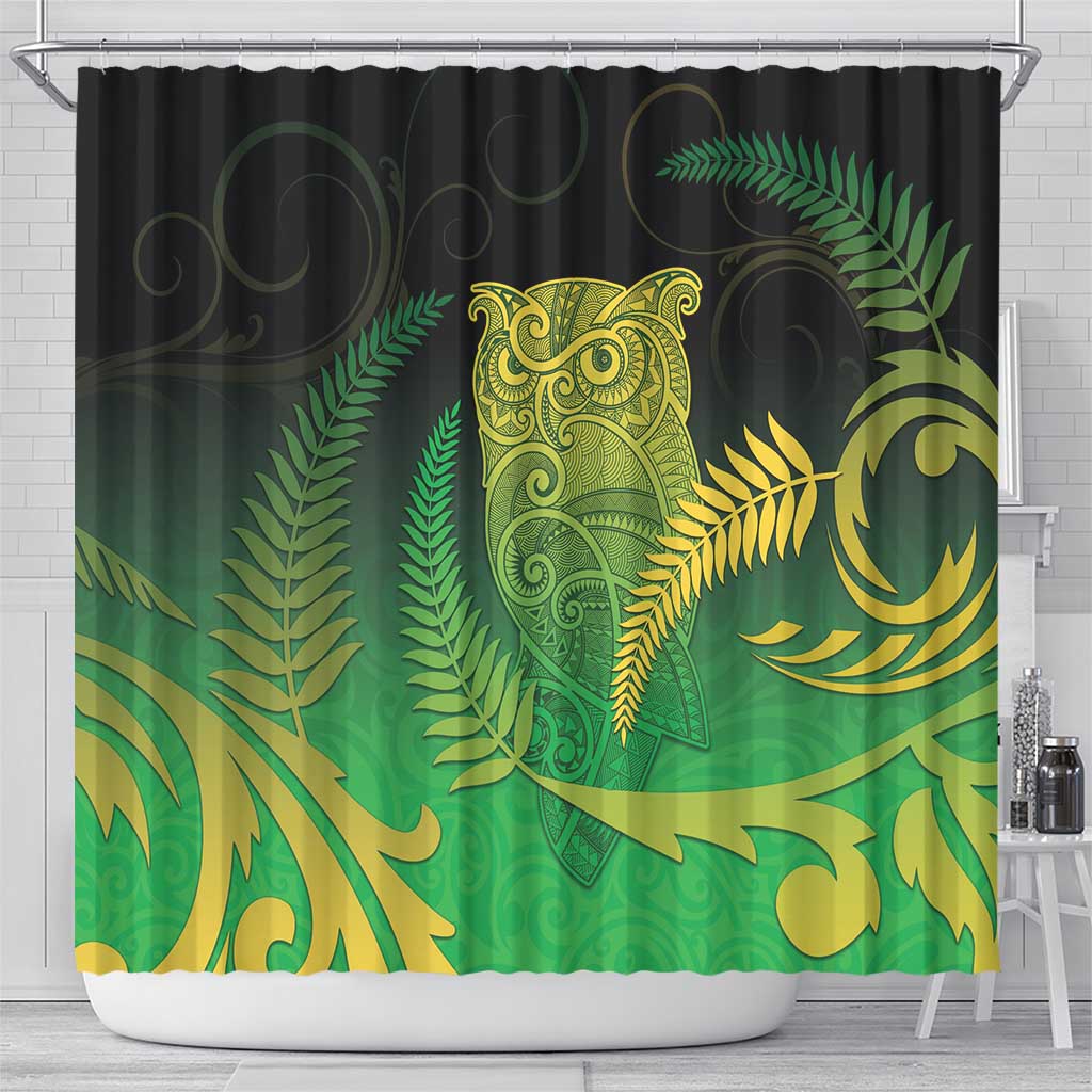 New Zealand Aotearoa Ruru Shower Curtain Maori Fern Art Green LT05 - Polynesian Pride