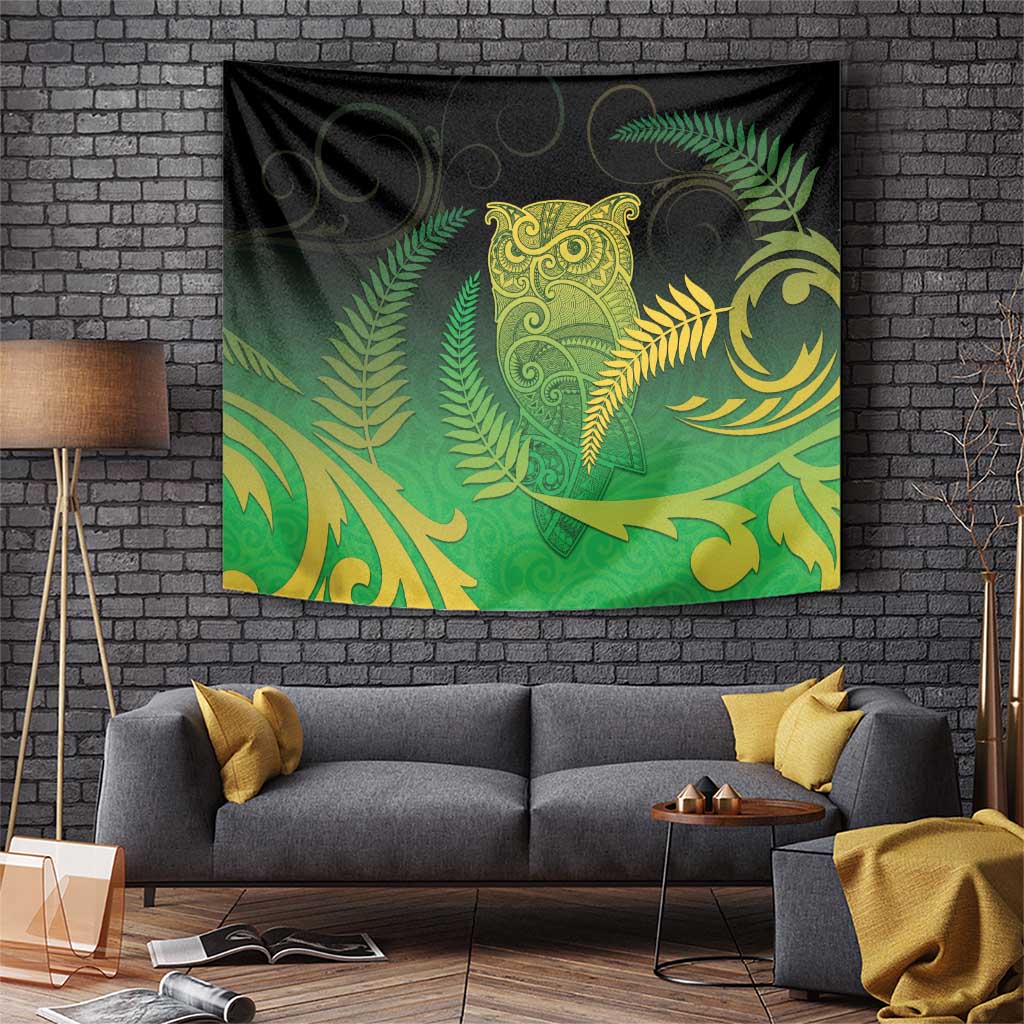 New Zealand Aotearoa Ruru Tapestry Maori Fern Art Green LT05 Green - Polynesian Pride