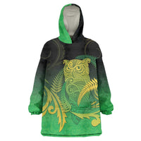 New Zealand Aotearoa Ruru Wearable Blanket Hoodie Maori Fern Art Green LT05 One Size Green - Polynesian Pride
