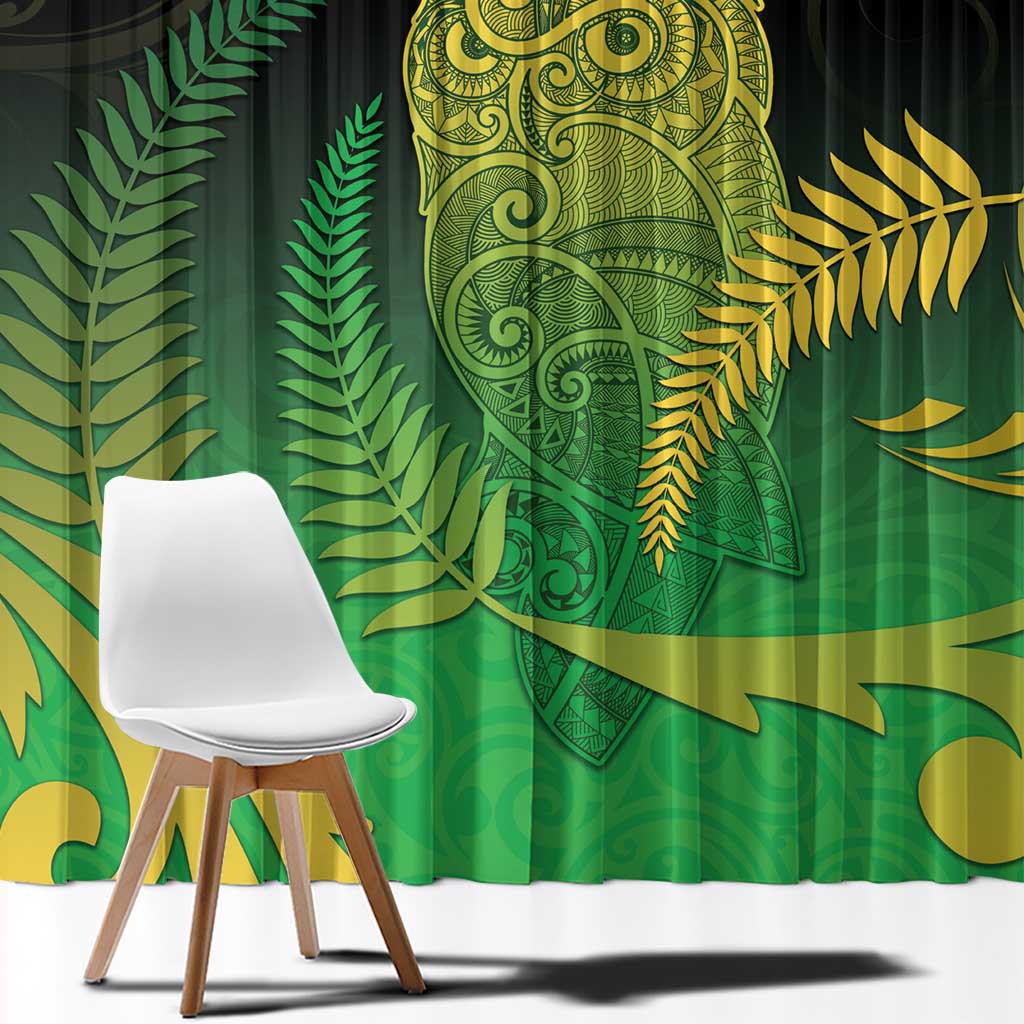 New Zealand Aotearoa Ruru Window Curtain Maori Fern Art Green LT05 - Polynesian Pride