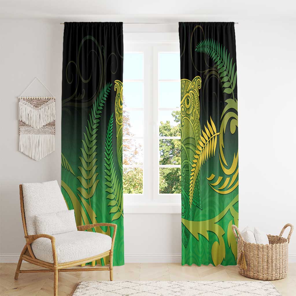 New Zealand Aotearoa Ruru Window Curtain Maori Fern Art Green LT05 - Polynesian Pride
