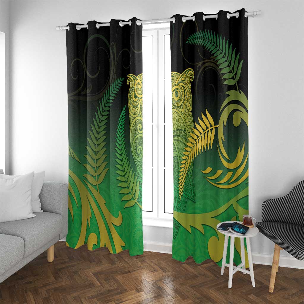 New Zealand Aotearoa Ruru Window Curtain Maori Fern Art Green LT05 With Grommets Green - Polynesian Pride