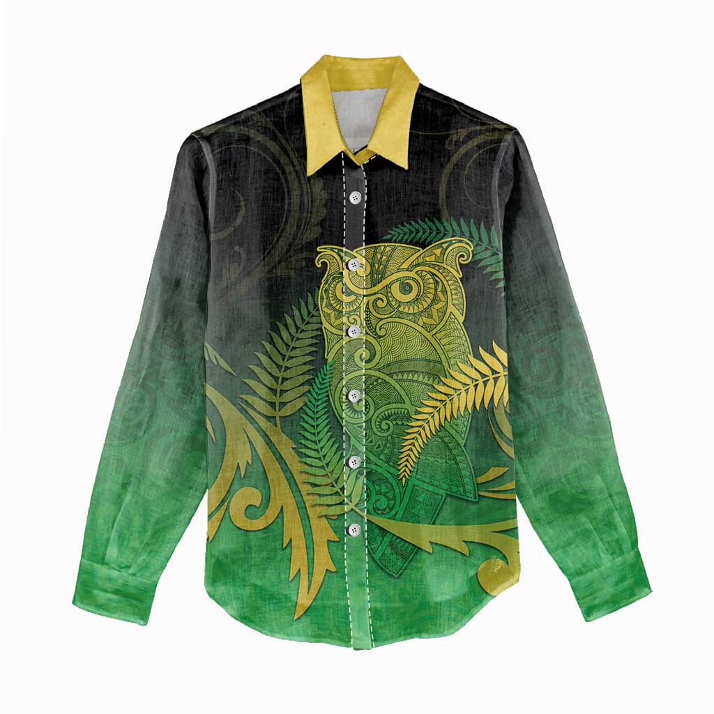 New Zealand Aotearoa Ruru Women Casual Shirt Maori Fern Art Green