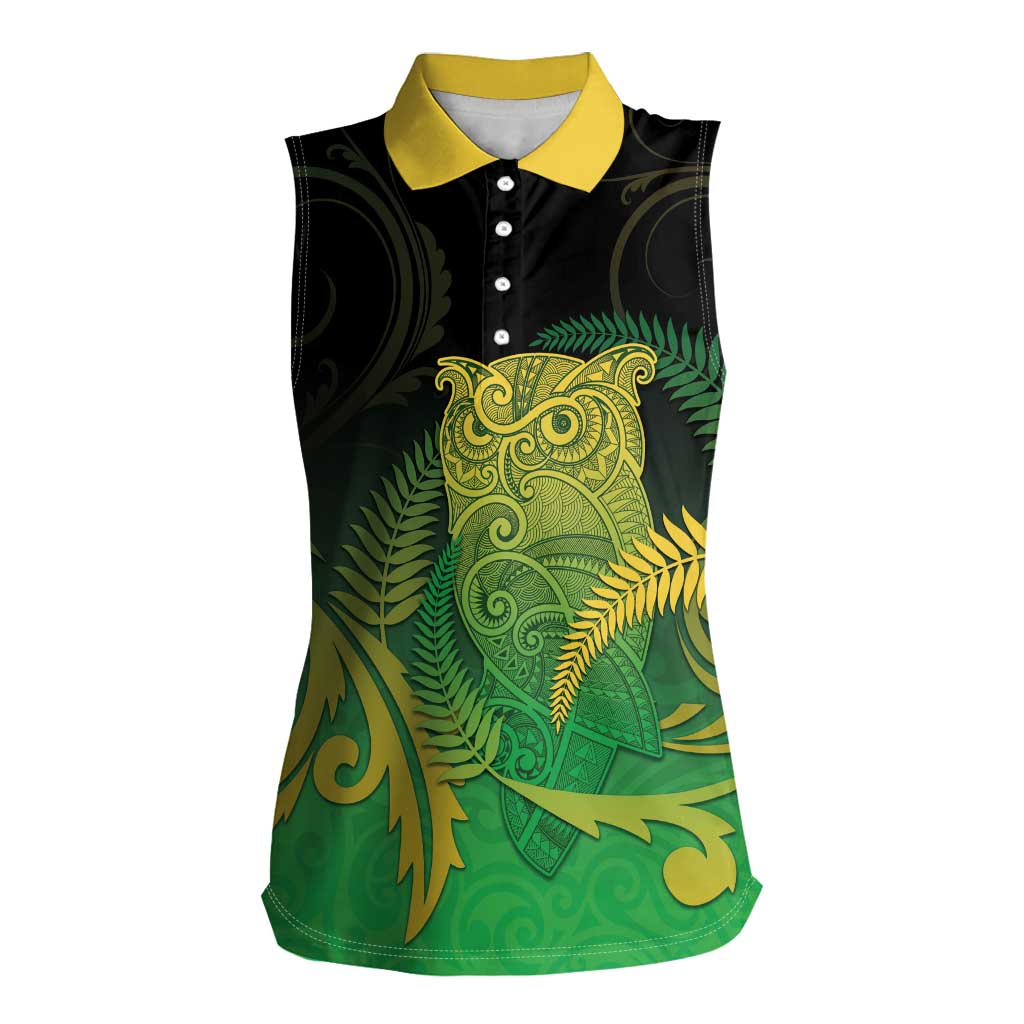 New Zealand Aotearoa Ruru Women Sleeveless Polo Shirt Maori Fern Art Green LT05 Female Green - Polynesian Pride