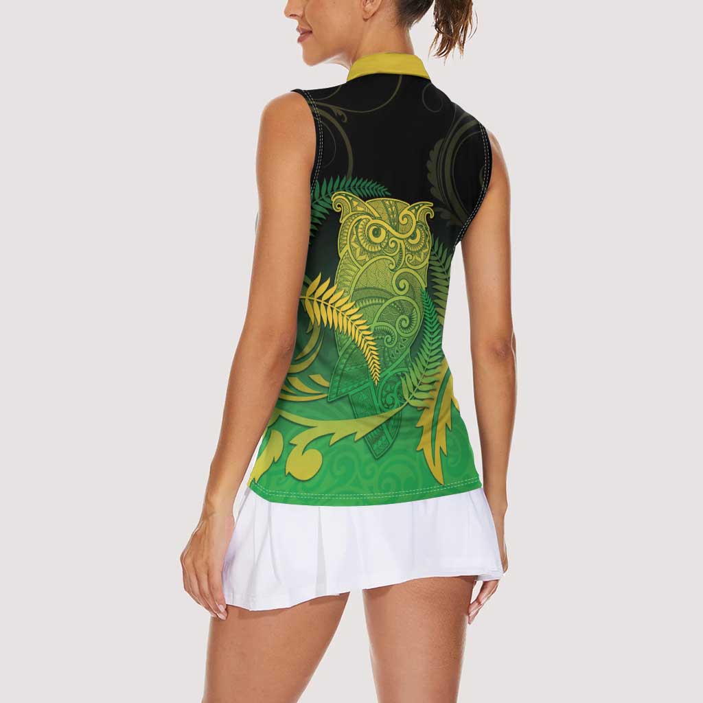 New Zealand Aotearoa Ruru Women Sleeveless Polo Shirt Maori Fern Art Green LT05 - Polynesian Pride