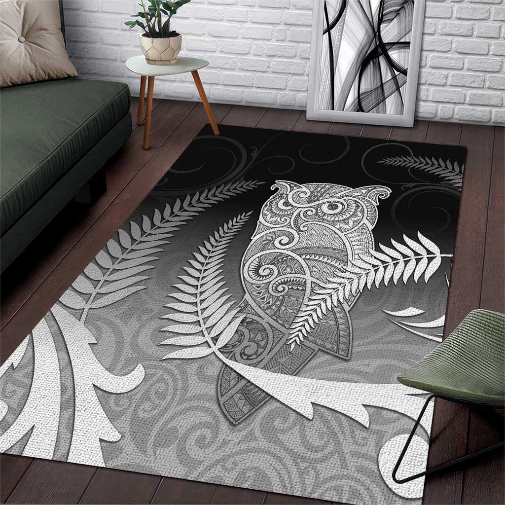 New Zealand Aotearoa Ruru Area Rug Maori Fern Art Black LT05 Black - Polynesian Pride