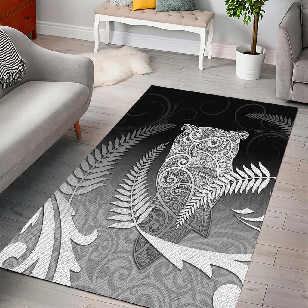 New Zealand Aotearoa Ruru Area Rug Maori Fern Art Black LT05 - Polynesian Pride