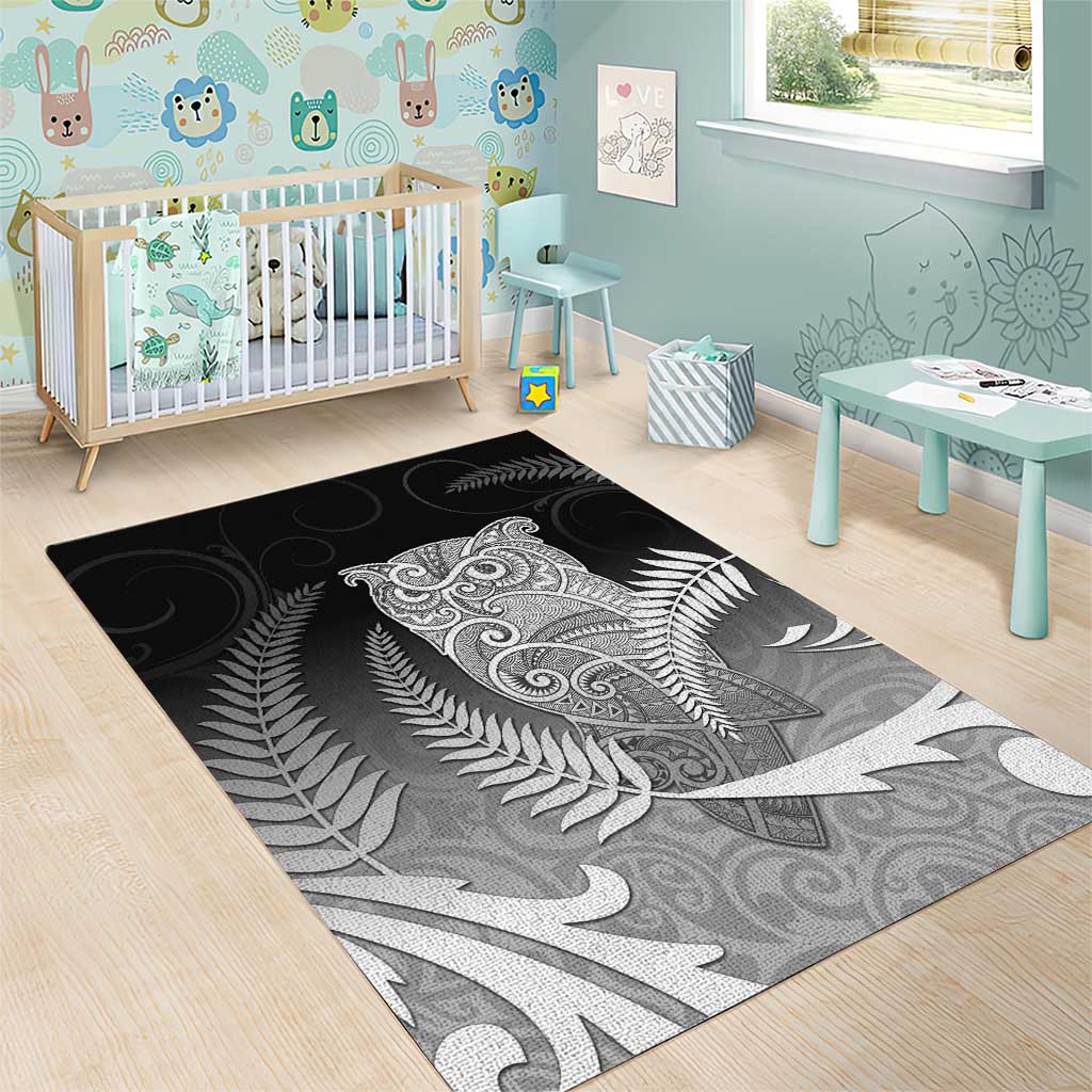 New Zealand Aotearoa Ruru Area Rug Maori Fern Art Black LT05 - Polynesian Pride