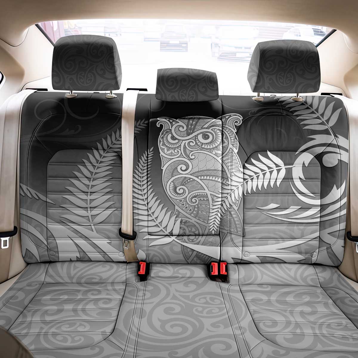 New Zealand Aotearoa Ruru Back Car Seat Cover Maori Fern Art Black LT05 - Polynesian Pride