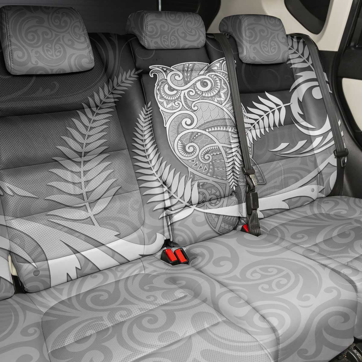 New Zealand Aotearoa Ruru Back Car Seat Cover Maori Fern Art Black LT05 - Polynesian Pride