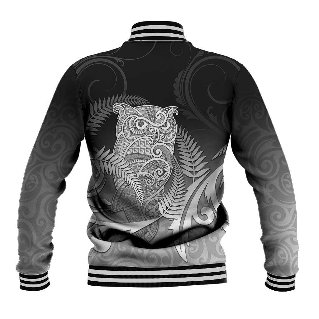 New Zealand Aotearoa Ruru Baseball Jacket Maori Fern Art Black
