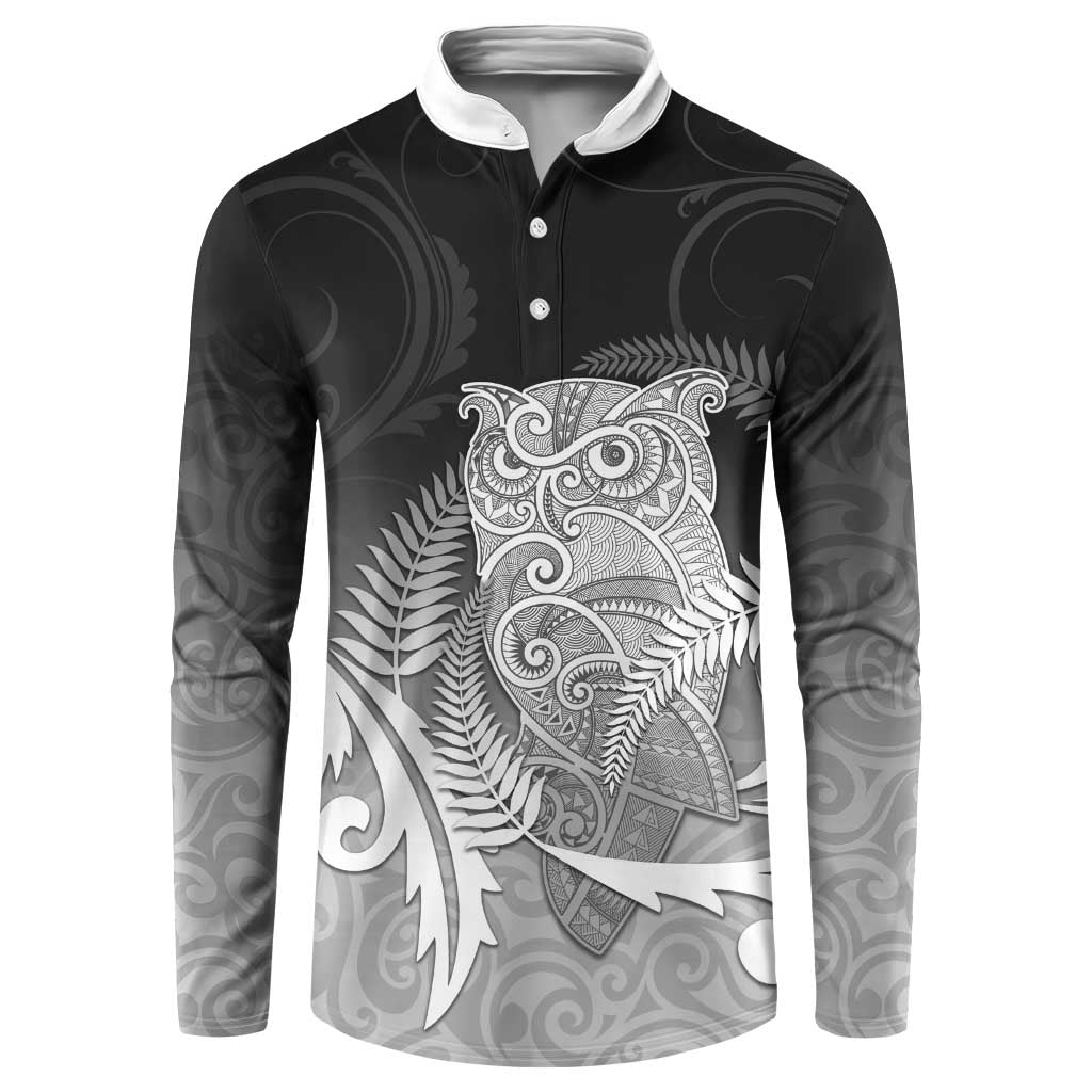 New Zealand Aotearoa Ruru Button Sweatshirt Maori Fern Art Black LT05 Black - Polynesian Pride