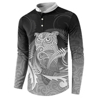 New Zealand Aotearoa Ruru Button Sweatshirt Maori Fern Art Black LT05 - Polynesian Pride
