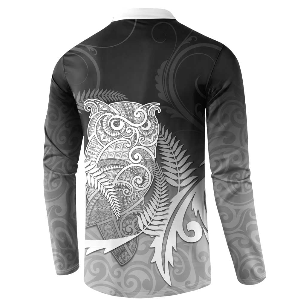 New Zealand Aotearoa Ruru Button Sweatshirt Maori Fern Art Black LT05 - Polynesian Pride