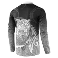 New Zealand Aotearoa Ruru Button Sweatshirt Maori Fern Art Black LT05 - Polynesian Pride