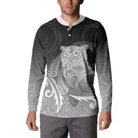 New Zealand Aotearoa Ruru Button Sweatshirt Maori Fern Art Black LT05 - Polynesian Pride