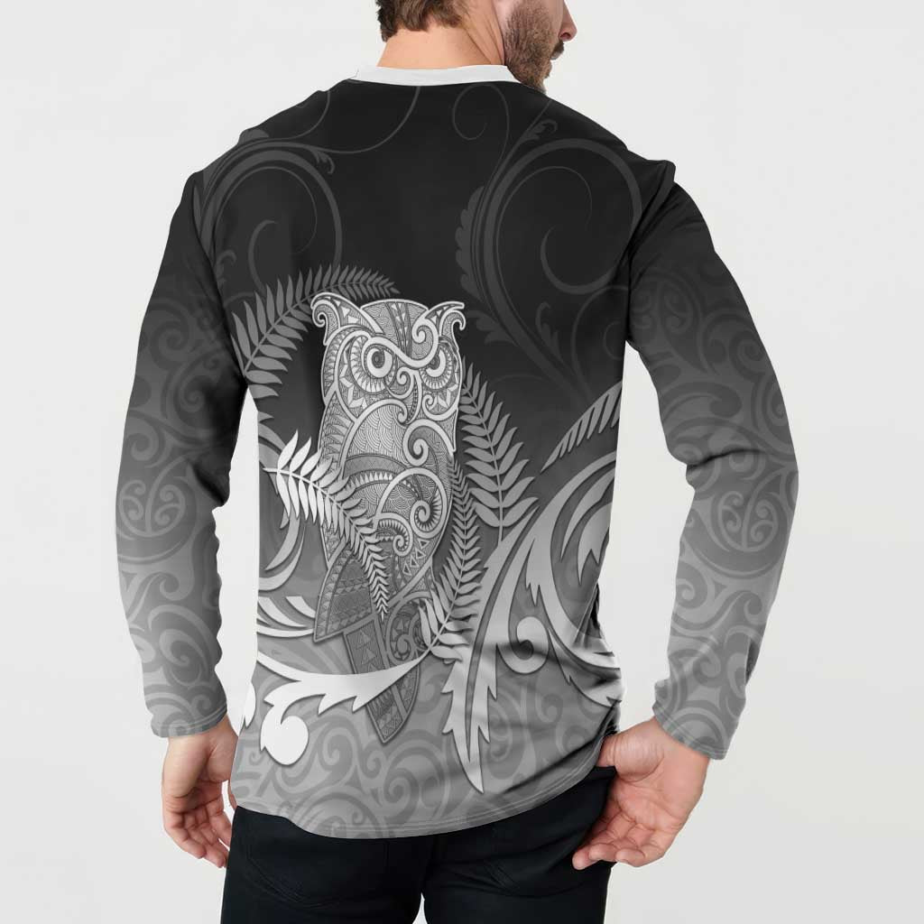 New Zealand Aotearoa Ruru Button Sweatshirt Maori Fern Art Black LT05 - Polynesian Pride