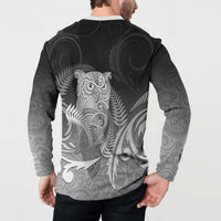 New Zealand Aotearoa Ruru Button Sweatshirt Maori Fern Art Black LT05 - Polynesian Pride