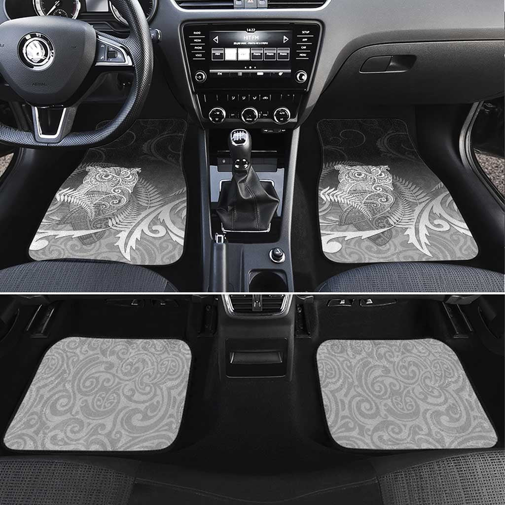 New Zealand Aotearoa Ruru Car Mats Maori Fern Art Black LT05 Set 4pcs Black - Polynesian Pride