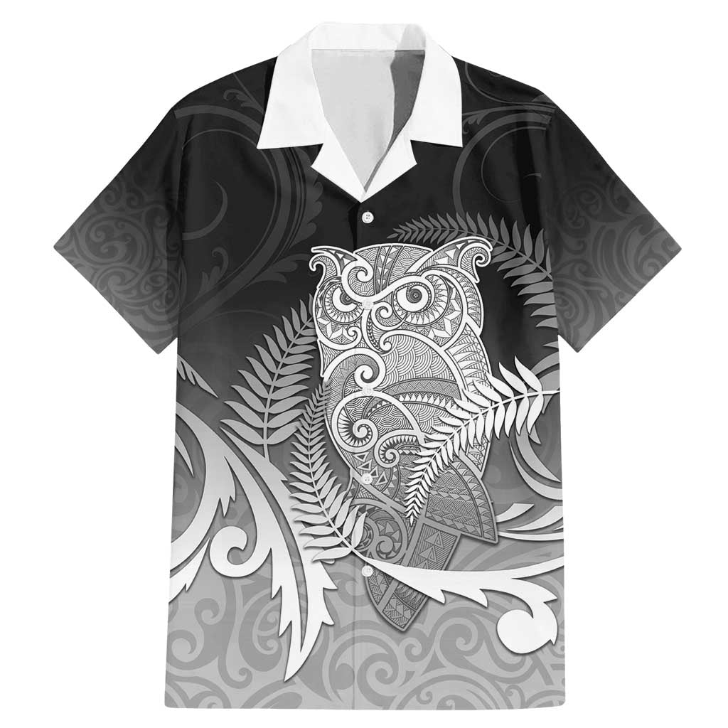 New Zealand Aotearoa Ruru Family Matching Mermaid Dress and Hawaiian Shirt Maori Fern Art Black LT05 Dad's Shirt - Short Sleeve Black - Polynesian Pride