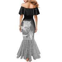 New Zealand Aotearoa Ruru Family Matching Mermaid Dress and Hawaiian Shirt Maori Fern Art Black LT05 - Polynesian Pride