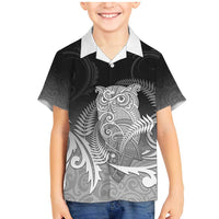 New Zealand Aotearoa Ruru Family Matching Mermaid Dress and Hawaiian Shirt Maori Fern Art Black LT05 Son's Shirt Black - Polynesian Pride