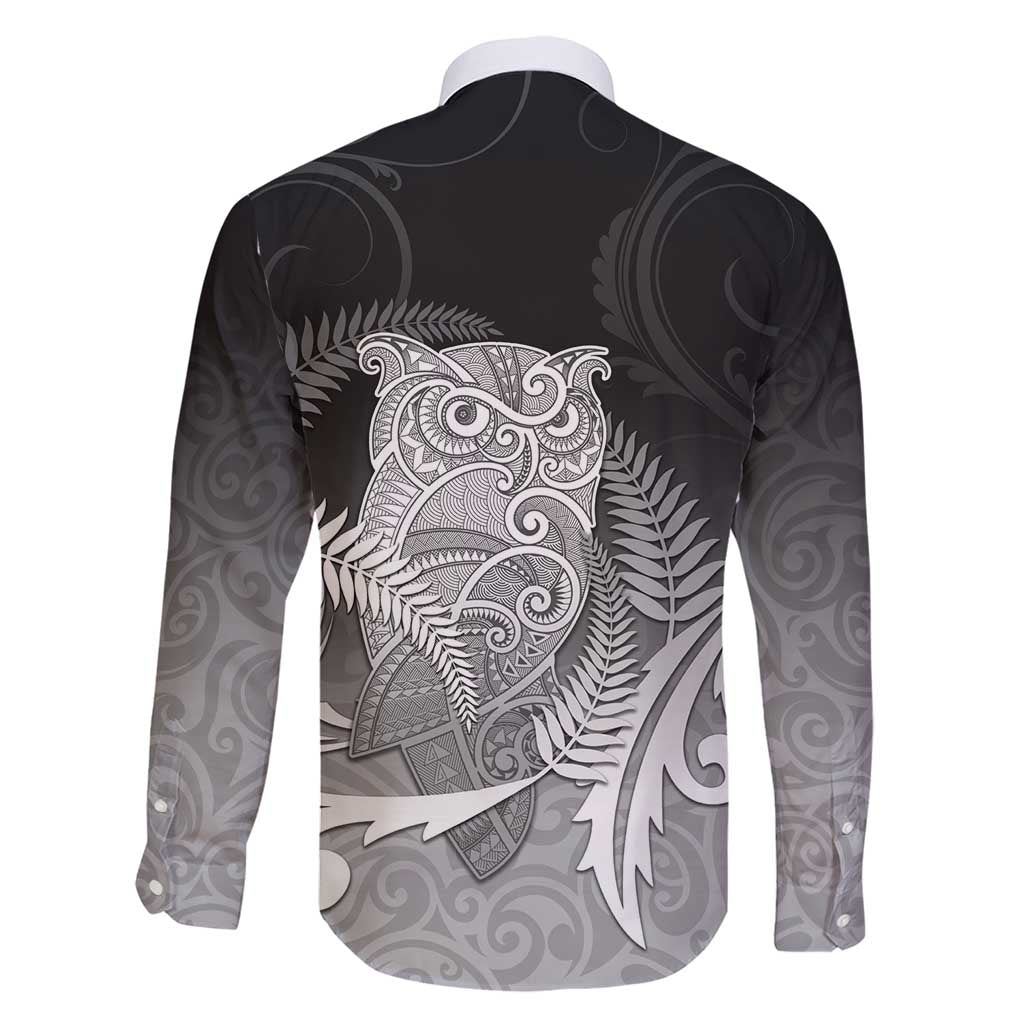 New Zealand Aotearoa Ruru Family Matching Short Sleeve Bodycon Dress and Hawaiian Shirt Maori Fern Art Black LT05 - Polynesian Pride