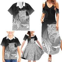 New Zealand Aotearoa Ruru Family Matching Summer Maxi Dress and Hawaiian Shirt Maori Fern Art Black LT05 - Polynesian Pride