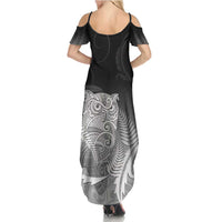 New Zealand Aotearoa Ruru Family Matching Summer Maxi Dress and Hawaiian Shirt Maori Fern Art Black LT05 - Polynesian Pride
