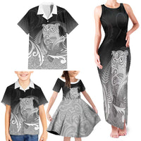 New Zealand Aotearoa Ruru Family Matching Tank Maxi Dress and Hawaiian Shirt Maori Fern Art Black LT05 - Polynesian Pride