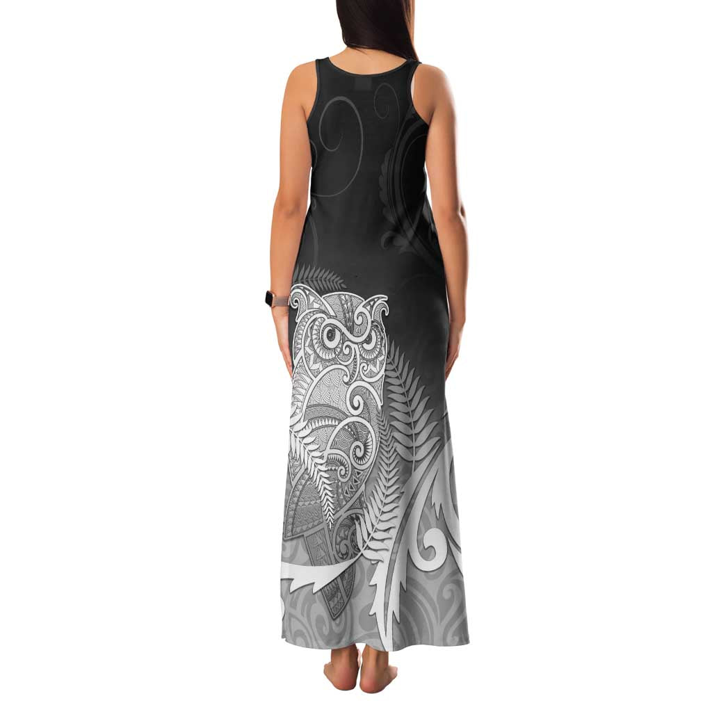New Zealand Aotearoa Ruru Family Matching Tank Maxi Dress and Hawaiian Shirt Maori Fern Art Black LT05 - Polynesian Pride