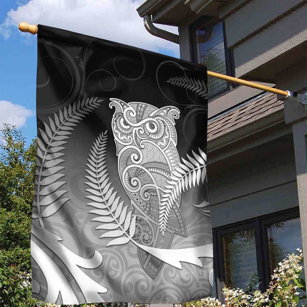 New Zealand Aotearoa Ruru Garden Flag Maori Fern Art Black LT05 - Polynesian Pride