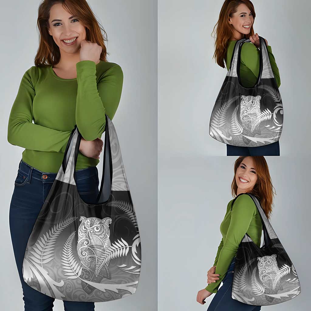 New Zealand Aotearoa Ruru Grocery Bag Maori Fern Art Black LT05 - Polynesian Pride