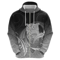 New Zealand Aotearoa Ruru Hoodie Maori Fern Art Black LT05 - Polynesian Pride