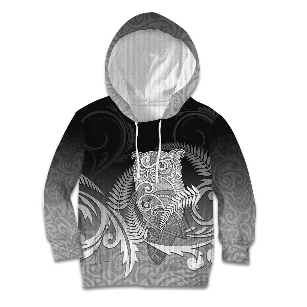 New Zealand Aotearoa Ruru Kid Hoodie Maori Fern Art Black LT05 Hoodie Black - Polynesian Pride